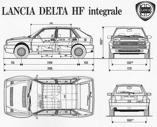 Lancia Delta HF Integrale Evoluzione - rozměry