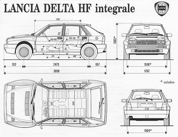 Lancia Delta HF Integrale 16v-Kat - rozměry