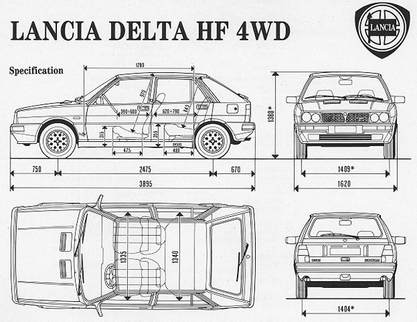 Lancia Delta HF 4 WD rozměry