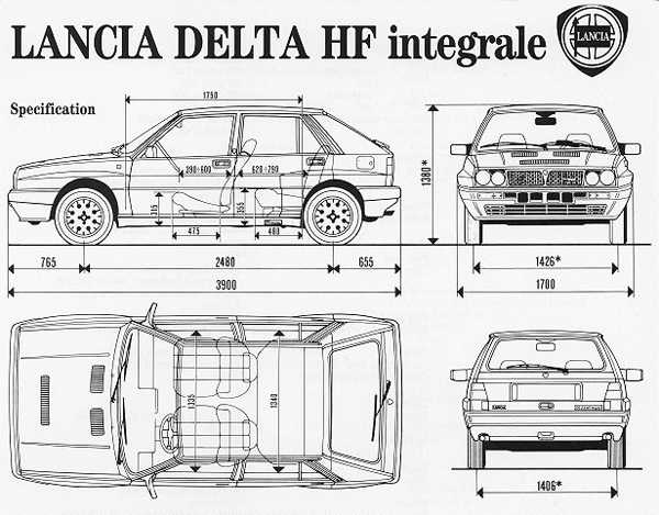 Lancia Delta HF Integrale - rozměry